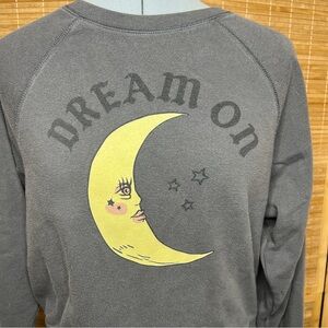 Amuse Society Dream On Gray and Yellow Moon Sweatshirt Cotton Blend Small